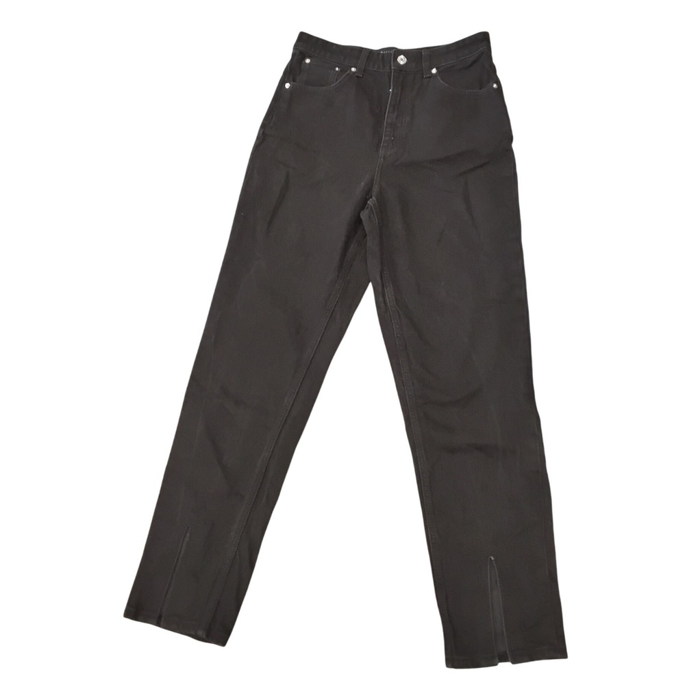 ASOS DESIGN Black High Waist Straight Leg Jeans with Ankle Slits Size 30/32